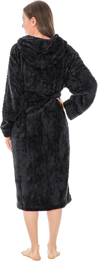 PAVILIA Women Hooded Plush Soft Robe | Fluffy Warm Fleece Sherpa Shaggy Bathrobe