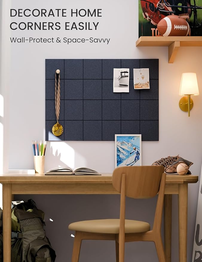 Felt Bulletin Board Tiles -28"x18" Cork Board Alternative for Office Decor, Push Pin Board Wall Organizer 6-Pack-Navy Blue