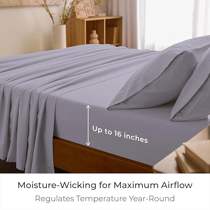 Mellanni Twin Sheet Set - 4-Piece Iconic Collection Bedding, (Including 2 Pillowcases), 16-Inch Deep Pocket, Easy Care, Extra Soft, Cooling Sheets, Brushed Microfiber - Lavender