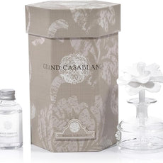 Zodax Grand Casablanca Porcelain Oil Diffuser - Home Fragrance Oil Diffuser Ideal for Living Room, Bathroom, Office - Flower Design - Gift Box Packaging Included - White Hibiscus - 1.69 Oz.
