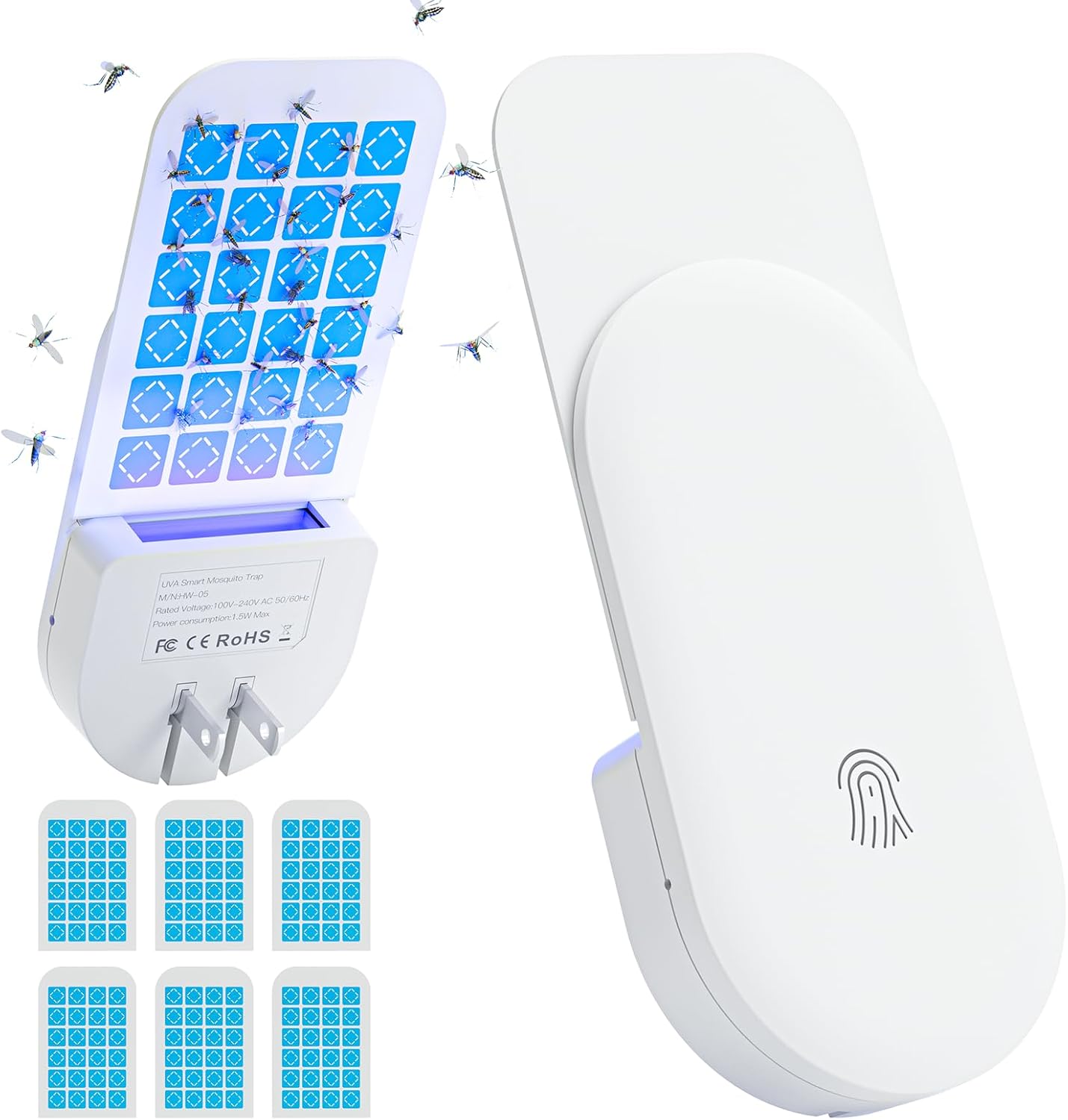 TIENBE Flying Insect Trap, 2 in 1 Indoor Plug-in Fruit Fly Trap, 1 Trap White and 6 Glue Cards, Fruit Fly Traps for Gnat, Moth, Mosquito, Suitable for Every Part of The Home Dormly