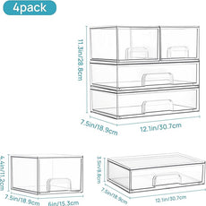 Vtopmart Stackable Storage Drawers Set of 4, Clear Plastic Organizer Bins for Bathroom Supplies,Ideal for Cabinet,Pantry,Laundry Room Organization