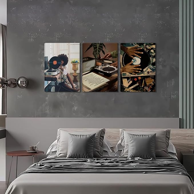 Black Girl Wall Art Set of 3, African American Wall Canvas Decor Paintings,boho Trendy Black Woman Posters Prints Pictures for Bathroom Bedroom Living Room Home Decor Framed 12x16 Inch Framed