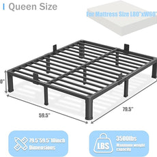 10 inch Queen Bed Frame with Round Corner Legs Mattress Slide Stopper,Low Profile Heavy Duty Metal Platform,Steel Slats Support,No Box Spring Needed,Easy Assembly,Noise Free