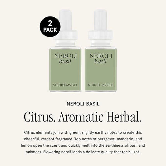 Pura x Studio McGee Smart Home Air Diffuser - Smart Home Air Diffuser - Up to 120-Hours of Luxury Fragrance per Refill - Spring & Summer Fragrance - 2 Pack, Neroli Basil