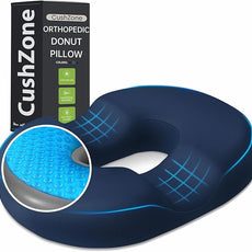 Donut Pillow Seat Cushion - Cooling Gel Floor Pillow, Memory Foam Floor Cushion for Office & Home, Car Seat, Hemorrhoids Pillow, Sciatica & Tailbone Pain Relief Chair Cushion, Blue