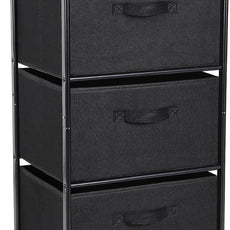 MAX Houser Dresser Storage with 3 Easy Pull Fabric Drawers, Fabric Dresser Tower,Vertical Storage Unit for Bedroom,Chest of Drawers with Metal Frame, Wooden Tabletop, for Living Room, Closet (Black)
