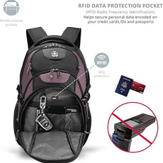 Swissdigital Design Laptop Backpack with USB Charging Port, Travel Backpack Fits 15.6 inches Computer, 31L College School Backpack for Women, Light Purple/Black | SD803-85