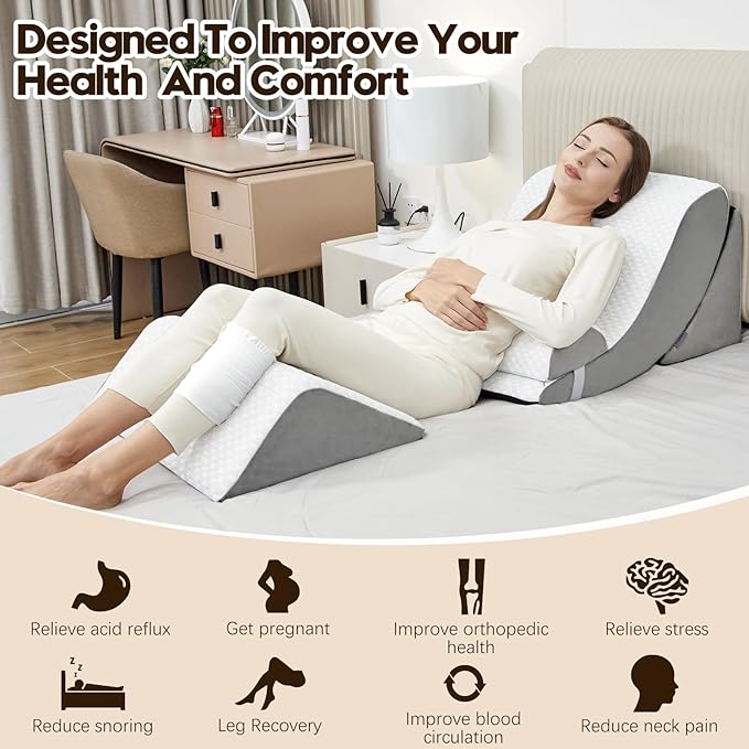 4pcs Wedge Pillow Set,Wedge Pillows for Back Pain Relief and Leg Pain,Wedge Pillow for Legs Swelling,Back Support, Post Surgery Recovery