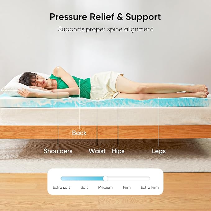 Marsail Mattress Topper King, 3-inch Gel Memory Foam, Bed Topper for King Size Bed, Soft for Sleeper Sofa, RV, Camper, CertiPUR-US Certified