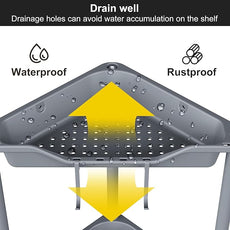 Orimade Rustproof 3 Tier Floor Standing Corner Shower Caddy Organizer, Plastic Metal Splicing Floor Corner Shelf Rack Stands for Bathroom, Grey
