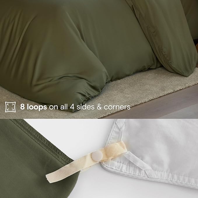 DOZ Duvet Cover Set, 100% Viscose derived from Bamboo, Organically Grown, Buttery Soft, Cooling Duvet Covers, High GSM, 1 Duvet Cover and 2 Pillowcases, 90"x90" (Olive, Full/Queen)