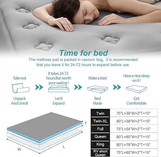 Hansleep Queen Mattress Topper, Grey, 60x80 Inches, Memory Foam with Down Alternative Fillings, Deep Pocket, Breathable, Cooling Gel, Eco-Friendly, Moisture-Wicking, Washable