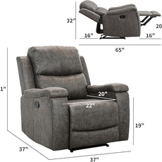 CANMOV Leather Recliner Chair Set of 2, Classic and Traditional Manual Recliner Chair with Overstuffed Arms and Back, Manual Single Sofa with Concealed Cup Holders,Grey