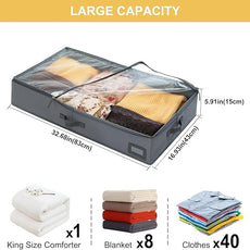 6-Inch Under Bed Storage Containers (2-Pack) | Sturdy Sidewalls | Clear Cover & Label Holder | Foldable Fabric Closet Bin Organizer | Stores Clothing/Blankets/Sweaters/Sheets