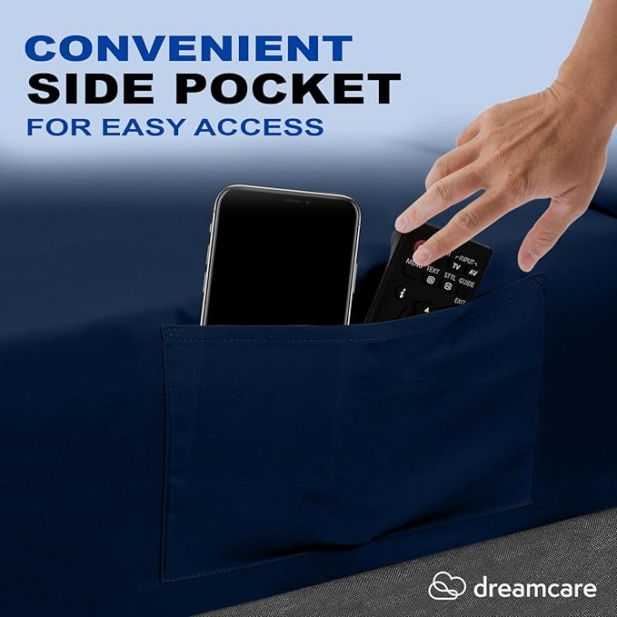DREAMCARE Queen Sheet Set – 4 pcs Cooling Sheets – up to 21” Extra Deep Pocket Queen Sheets – Hotel Luxury Sheets & Pillowcases – Superior Softness 100% Fine Microfiber with Side Pocket – Navy DREAMCARE