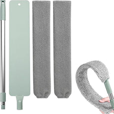 Retractable Gap Dust Cleaner Cleaning Tools with 2 Microfiber Dusting Cloths, Flat Duster with Extension Pole, Flexible Microfiber Duster for Cleaning Under Refrigerator,Sofa,Couch Bed,Furniture