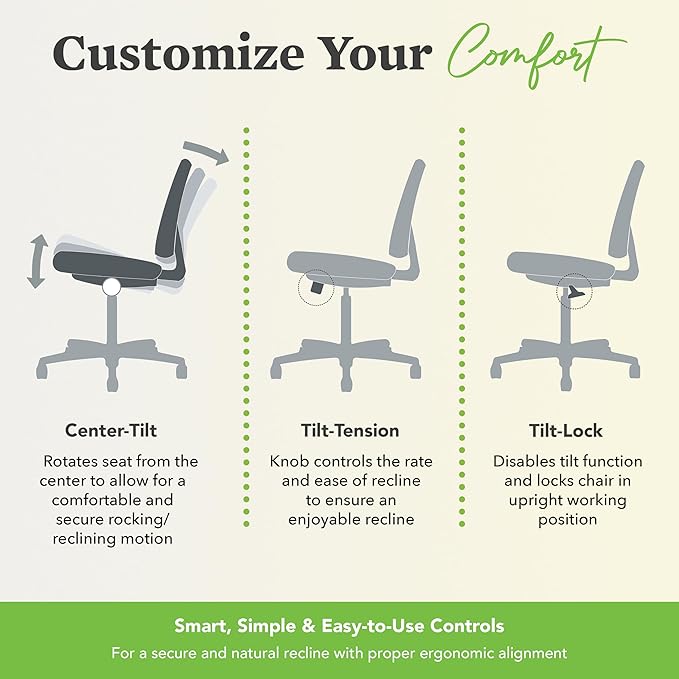 HON Volt Armless Chair, Ergonomic Adjustable Center-Tilt Recline, Leather Back and Seat, Swivel Desk Chairs Ergonomic, Black