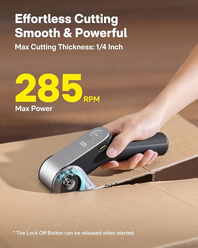 HOTO EdgeFlow Cordless Electric Scissors, Rechargeable Cardboard Cutter, Titanium Blade & LED Display, Self-Sharpening & Tool-Free Easy-Swap, Electric Box Cutter for Cardboard, Carpet, Leather