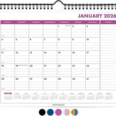 PAPERAGE 2026 Calendar, 12 Months (January 2026 - December 2026), Small (9 in x 11 in), Minimalist Wall and Desk Calendar with Monthly Views, Yearly Plans & Notes Section – Raspberry