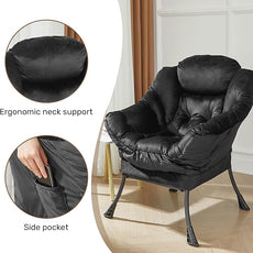 HollyHOME Lazy Chair with Armrest and Side Pocket, Comfy Accent Lounge Chair,Leisure Sofa Armchair for Living Room, Bedroom, Dorm, or Small Spaces, Oversized Reading Sofa Chair,Velvet Black
