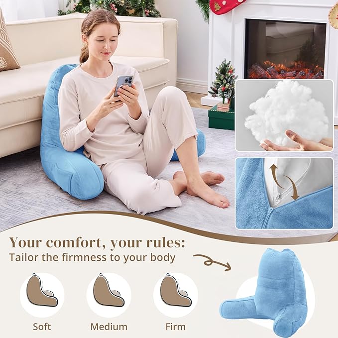 Sasttie Reading Pillow, Pillows for Reading or Relaxing – Ergonomic Support for Head, Neck, Back, and Lumbar, 21-Inch, Blue