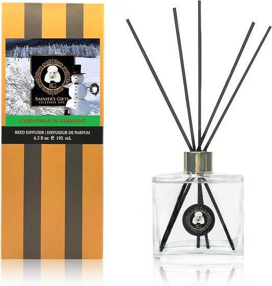 Rainier’s Gifts Reed Diffuser Set (Christmas in Vermont) - Scented Oil Diffuser Sticks - Home Fragrance Aromatherapy Air Freshener 6.5 fl oz