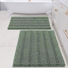 H.VERSAILTEX 2 Piece Bathroom Rugs Bath Mats Sets Super Absorbent Chenille Striped Bath Mats Non Skid Machine Wash Dry Rugs for Bathroom Floor (Green Bay, 24 x 36 Plus 20 x 32 - Inches)