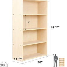 Classic Birch Book Shelf, Wooden Wall Organizer for Books, Toys, Office, and Kids Supplies, Natural (4 Tier - 48