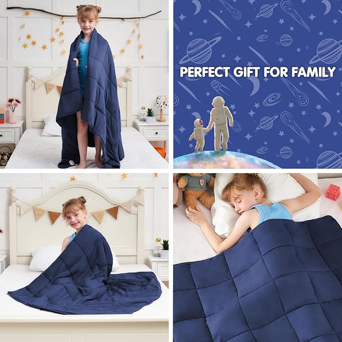 Weighted Blanket Kids 5lbs, 36"x48", Cooling Heavy Throw Blanket for 20-40lbs, Microfiber Soft Thick Big Blankets Weighted Comforter Breathable Gift for Sleeping, Navy