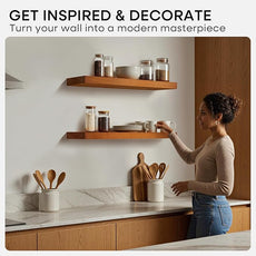 Homeforia 48 inch Oak Floating Shelf, High End Solid Real Wood 48inch Floating Shelves for Wall Mounted, Honey Oak Wooden 48in Large Floating Shelves, Heavy Duty Bracket, 48 X 6.5 X 1.75 in, Set of 2