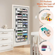 Over the Door Organizer 6 Tiers, Extra Large Behind Door Storage of 12 Compartments, 80 lbs Weight Capacity Hanging Storage Organizer with Clear Window Kids Toys, Shoes, Diapers, Room storage