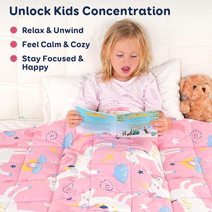 Kivik Cooling Weighted Blanket 7 Pounds, Breathable Weighted Blankets, Ultra Soft Heavy Throw for Relaxing & Sleeping, Machine Washable, 41 x 60 Inches, Cute Unicorn Printing, Light Pink