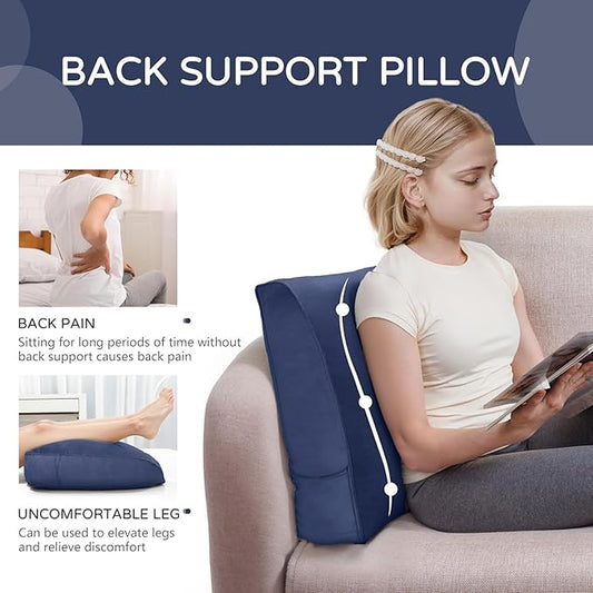 Daneey 2PCS Back Pillow for Sitting in Bed, Back Support Pillow for Couch, Back Pillow for Couch Replacement, Removable Velvet Cover, Blue