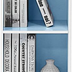 Furinno LUDER Book Shelf, 3-Cube Bookshelf, Bookcase with Open Shelves, 9.3 x 12 x 31.5, for Living Room, Bedroom, Home Office, White/Light Blue