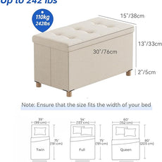 BRIAN & DANY 30 Inches Folding Storage Ottoman Bench, Ottoman with Storage Bench for Bedroom, Living Room, Entryway, Foot Rest with Legs, Beige