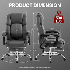 Massage Office Chair with Heat, Desk Chairs Executive with Foot Rest, Reclining Chair Big and Tall for Heavy People,4 Points Vibration 500lbs,Adjustable Lumar Support Grey