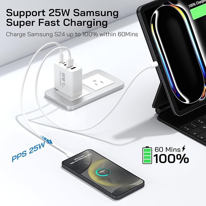 3Pack USB C Fast Charger Block, 60W 5-Port USB C Wall Charger 30W Type C Charging Block, 2USB C+3USB A PPS/PD 3.0 Multiport Charging Cube for iPhone 17 16 15 14 Pro Max,for Galaxy S25 S24 Ultra, i Pad