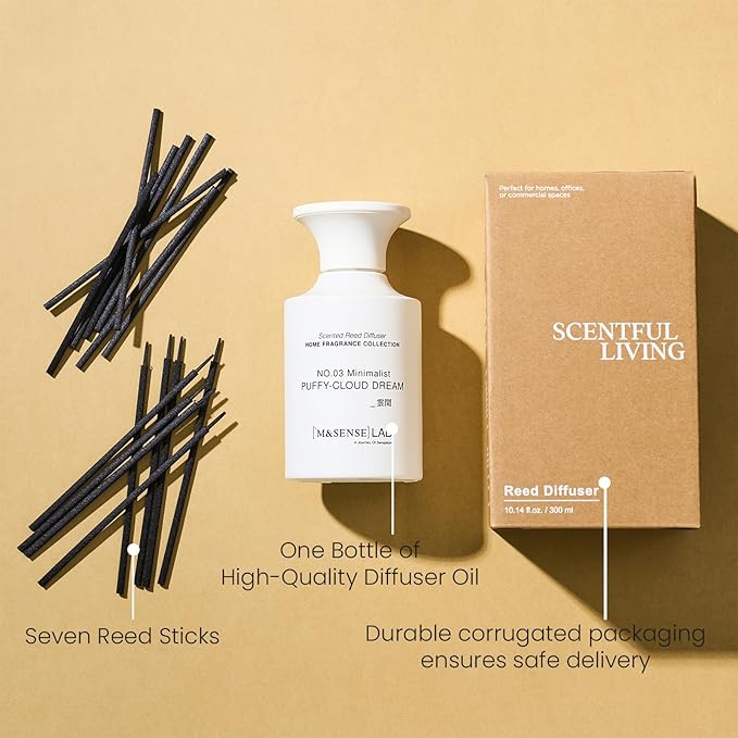 M&SENSE Reed Diffuser Set, 10.14 fl oz Large Reed Diffuser, Rose Jasmine Scented with Natural Essential Oils, Long Lasting with 7 Sticks, Non-Toxic Home Fragrance Reed Diffuser for Bedroom, Bathroom