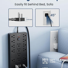 Surge Protector Power Strip-14 Outlets and 6 USB Ports, 10 Feet Flat Plug Extension Cord, 1850 Joules, Black, ETL Listed for Home, Office, Dorm Room