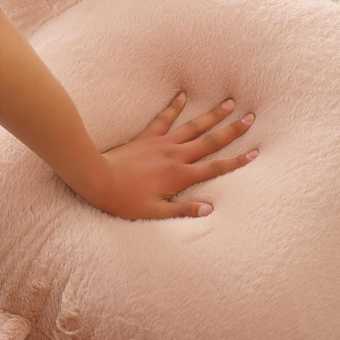 Reading Pillow for Sitting in Bed, Large Backrest Reading Pillow with Arm Rest,Back-Rest Support Cushion for Sit Up on Couch, Sofa, and Floor, Dorm Essentials (Shell Pink Faux Fur, Large(19"))