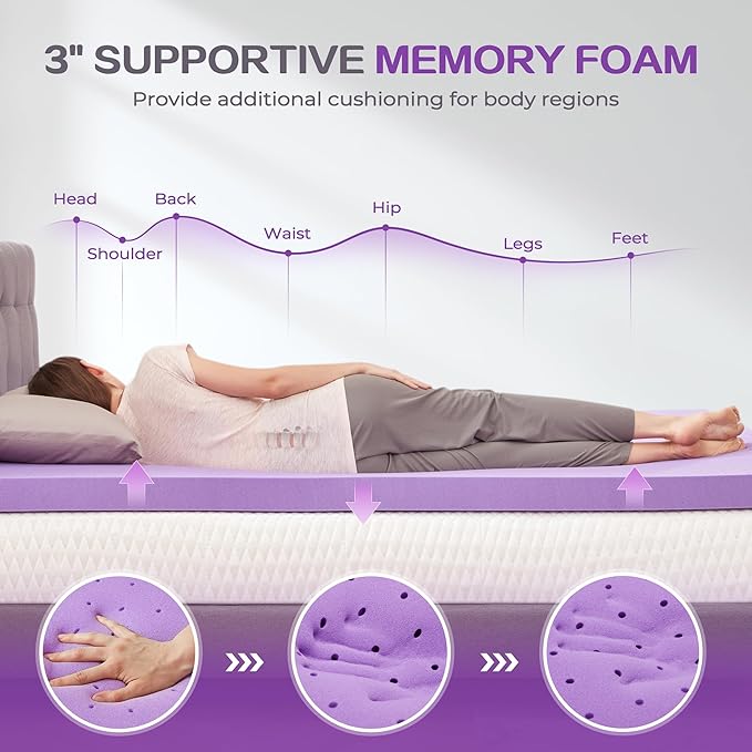 SINWEEK Dual Layer 5 Inch Memory Foam Mattress Topper Full Size, 3 Inch Gel Memory Foam Plus 2 Inch 1450 GSM Double Bed Pillow Top Mattress Pad Cover, White