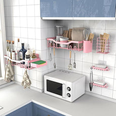 Shower Caddy Adhesive Shower Organizer 7-Pack, Rustproof Stainless Steel Bathroom Shelves, Large Capacity No-Drill Rack Storage Accessories with Soap Dish Toothbrush Holder Hooks (Pink)