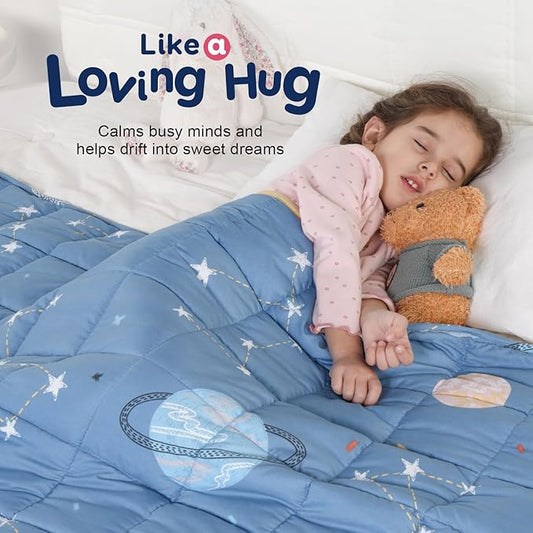 Kivik Weighted Blanket 7 lbs, 41" x 60" Blue Moon Stars Planet Weighted Blankets for Small Single/Twin Size Bed, All-Season Breathable Soft Cute Heavy Throw Blanket for Calming & Sleep, Washable