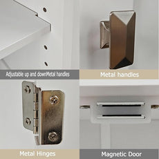 TaoHFE 2 Tier White Bathroom Storage Cabinet,Wood Bathroom Cabinets Freestanding with 4 Door Organizers Storages with Adjustable Shelves, Storage Cabinet for Living Room,Laundry Room,White