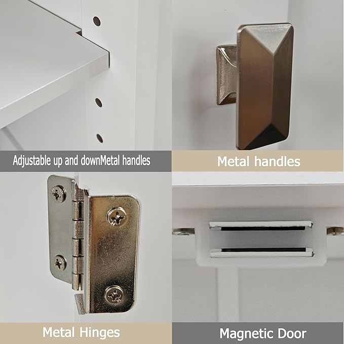 TaoHFE 2 Tier White Bathroom Storage Cabinet,Wood Bathroom Cabinets Freestanding with 4 Door Organizers Storages with Adjustable Shelves, Storage Cabinet for Living Room,Laundry Room,White