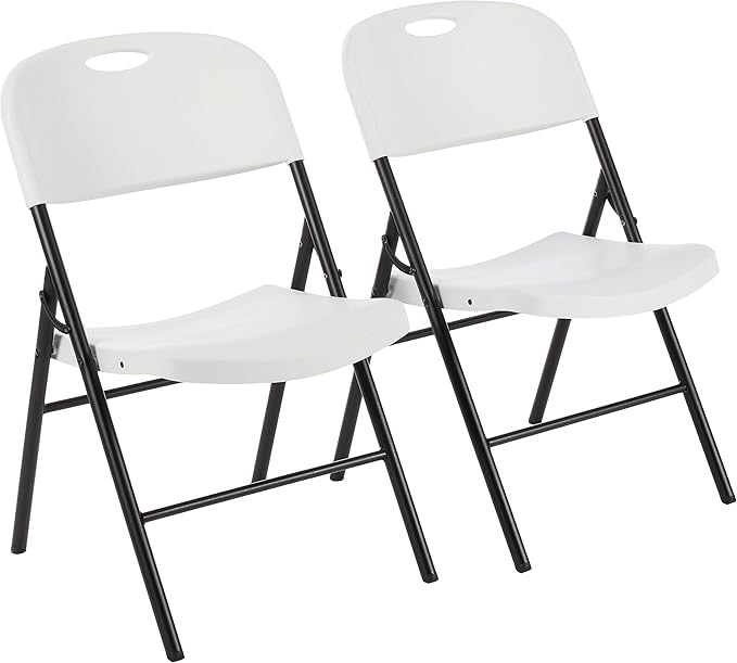Amazon Basics Folding Plastic Chair, 350-Pound Capacity, White, 2-Pack