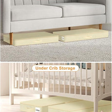 punemi 4.5 Inch Tall Low Profile Under Bed Storage Containers Bins, 2Pcs Shallow Flat Underbed Clothes Storage With Sturdy Structure Support, Under Couch & Sofa Storage For College Dorm Room, Beige