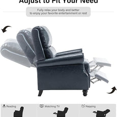 Faux Leather Recliner Chair, Modern Pushback Armchair with Adjustable Backrest & Footrest for Bedroom, Living Room,Dark Blue,1 SEAT