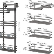 Orimade Over The Door Shower Caddy Adjustable 4 Tier Dark Grey,Bathroom Hanging Organizer Shelf Rustproof with 4 Hooks,Shower Basket with Soap Holder and Suction Cup